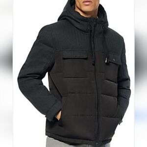 Marc New York Hopkins Mixed Media-Down Hooded Men's Black/Charcoal Grey Jacket